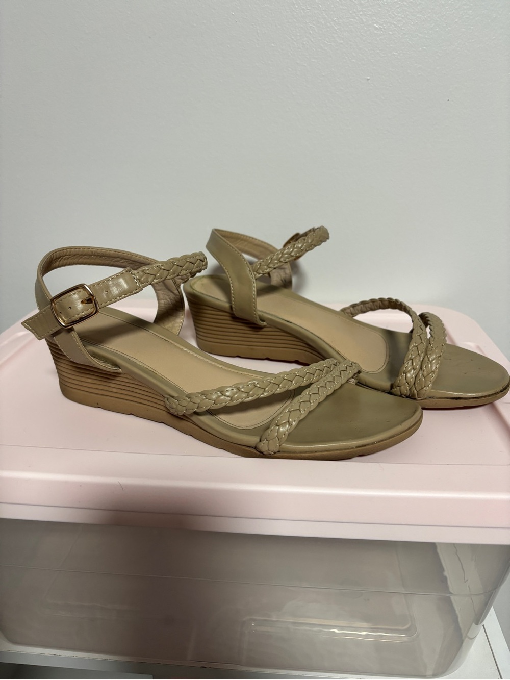 Nude braided strap sandals
